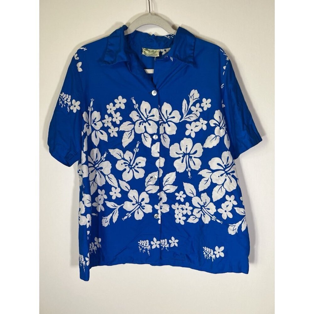 Vintage 60s/70s Ui-Makai bright blue Hawaiian shirt L streetwear resort vacation